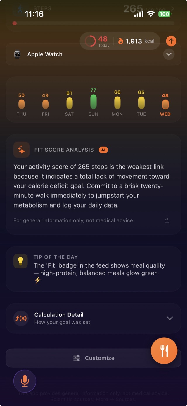 Daily Fit Score with AI analysis of your weakest link